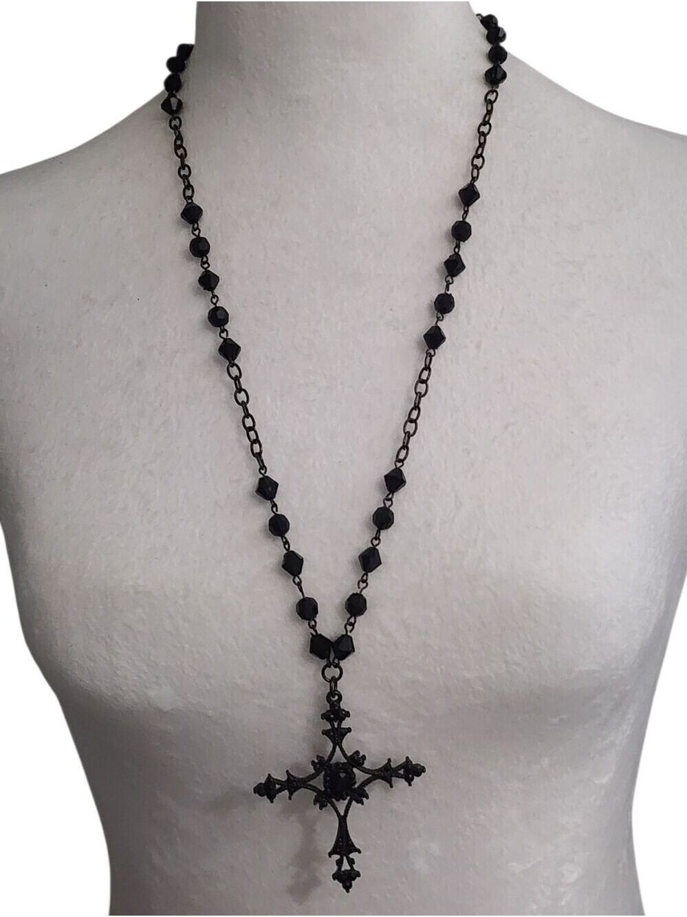 Black Gothic Cross Pendant Necklace - Picture 2 of 7